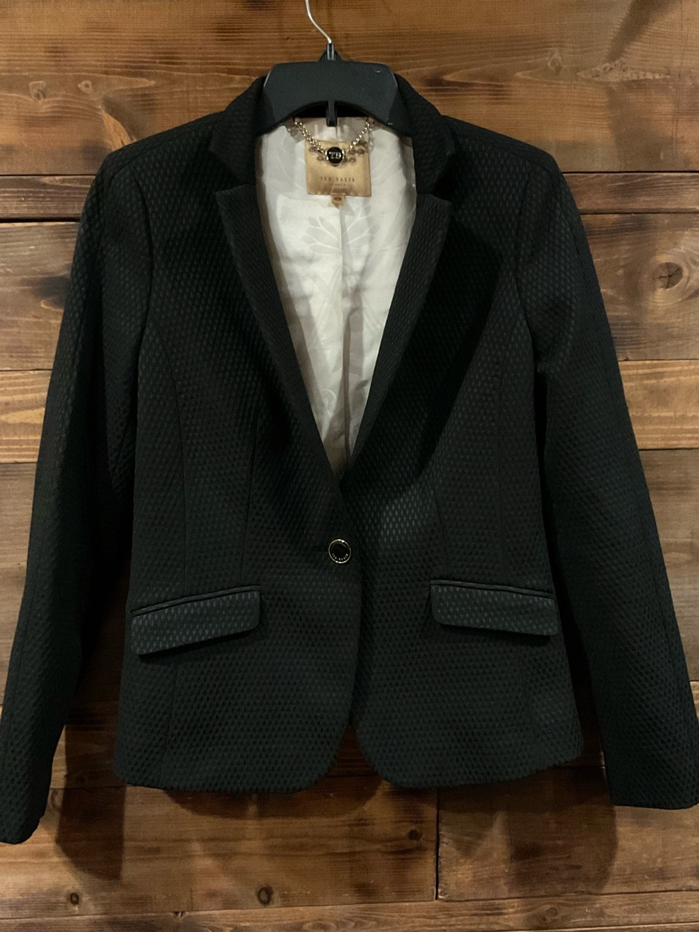 Women's TED BAKER size 2 Black Textured Single-Button Blazer fully lined NWOT